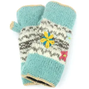 Wool Knit Arm Warmer - Flower - Green