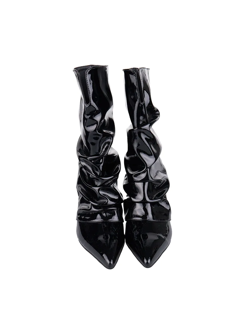 Wrinkled Faux Leather Midi Boots CN419